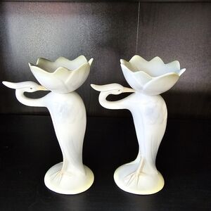 Vintage Fitz & Floyd Japanese Heron with a lotus flower. Porcelain